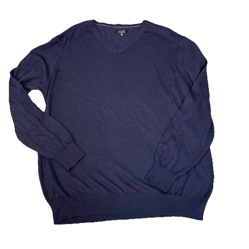 Tahari Extra Fine Italian Merino Wool Lightweight V-Neck‎ Men's Sweater XXL Navy